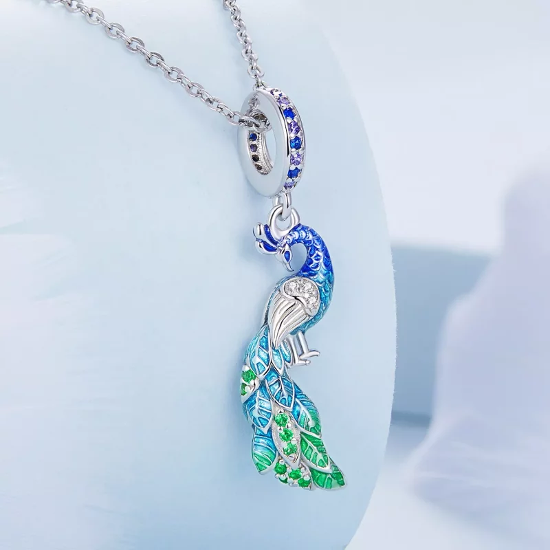 (imagen para) Pendiente estilo Pandora con colgante de pavo real - BSC696 - Ver 2