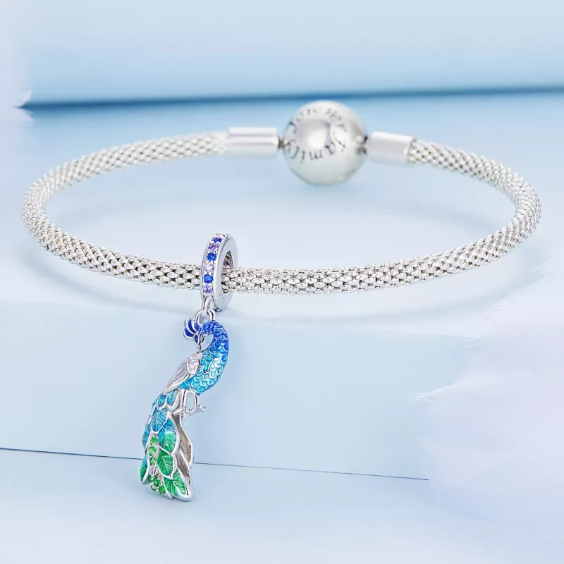 (imagen para) Pendiente estilo Pandora con colgante de pavo real - BSC696 - Ver 3