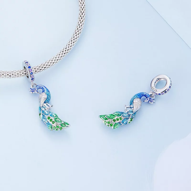 (imagen para) Pendiente estilo Pandora con colgante de pavo real - BSC696 - Ver 4