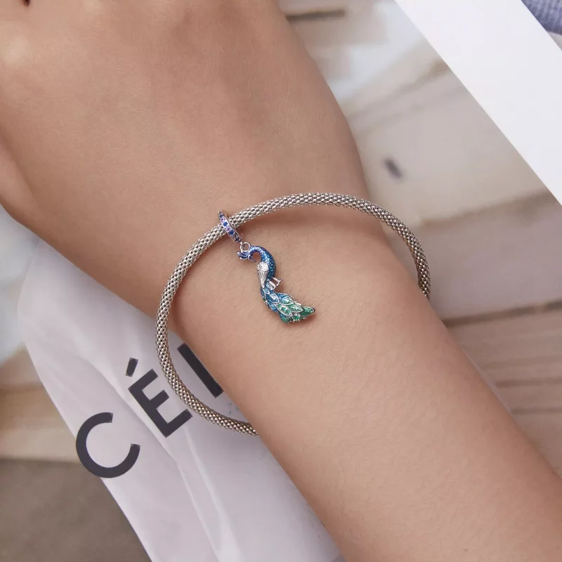 (imagen para) Pendiente estilo Pandora con colgante de pavo real - BSC696 - Ver 5
