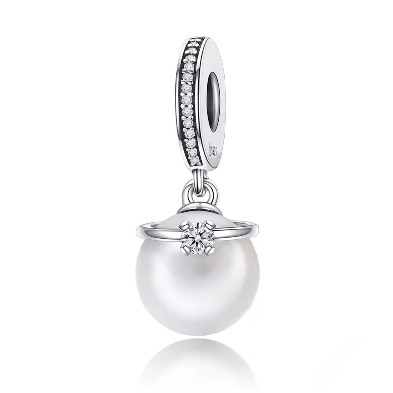 (imagen para) Pendientes de plata estilo Pandora con elegantes perlas colgantes - SCC137 - Ver 2