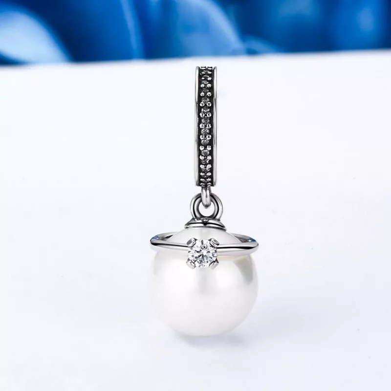 (imagen para) Pendientes de plata estilo Pandora con elegantes perlas colgantes - SCC137 - Ver 3