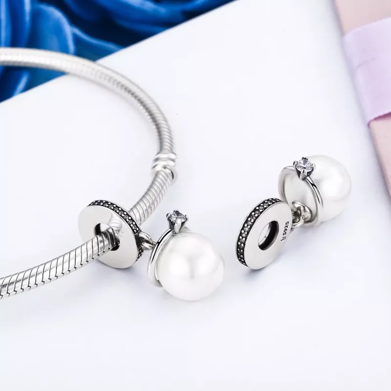 (imagen para) Pendientes de plata estilo Pandora con elegantes perlas colgantes - SCC137 - Ver 4