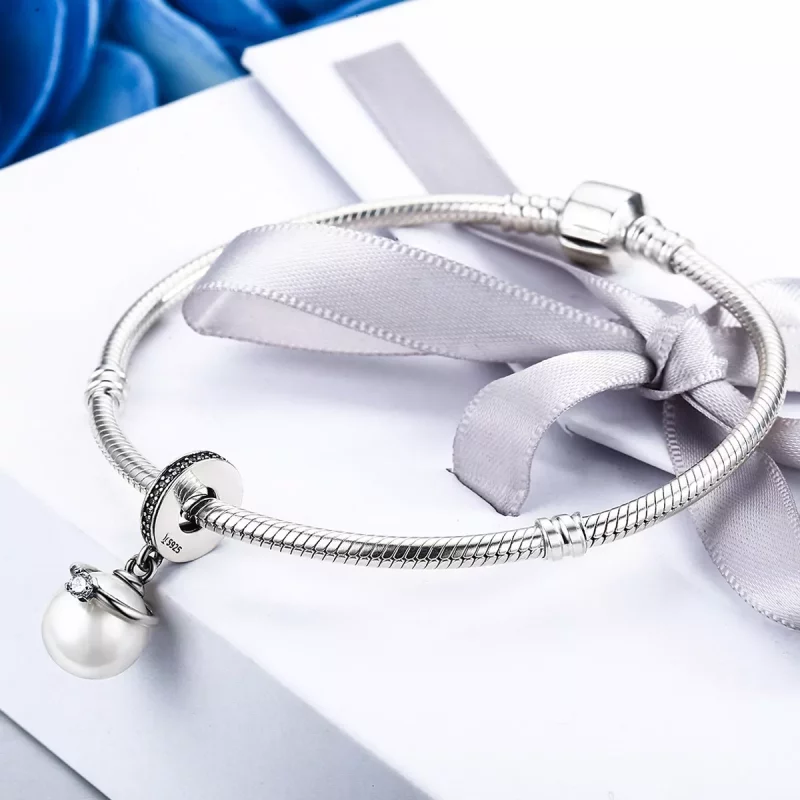 (imagen para) Pendientes de plata estilo Pandora con elegantes perlas colgantes - SCC137 - Ver 5