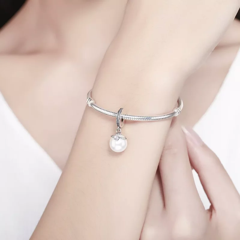 (imagen para) Pendientes de plata estilo Pandora con elegantes perlas colgantes - SCC137 - Ver 7