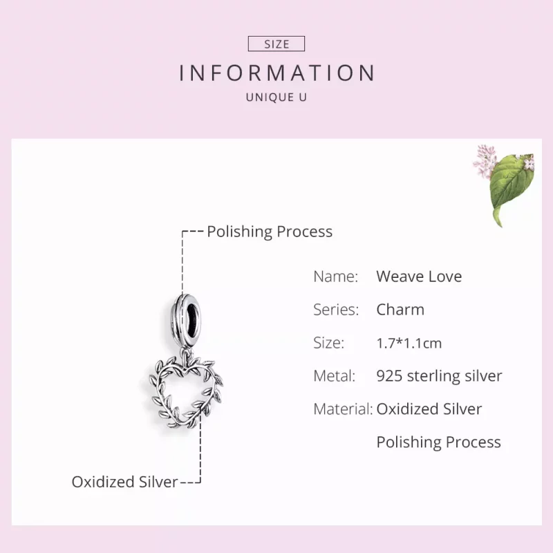(imagen para) Pulsera de estilo Pandora con colgante de amor tejido en plata - SCC1520 - Ver 7