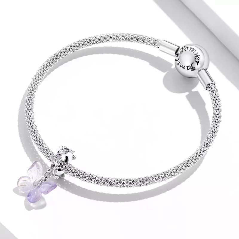 (imagen para) Pulsera estilo Pandora con colgante de mariposa de vidrio - SCC2087 - Ver 3