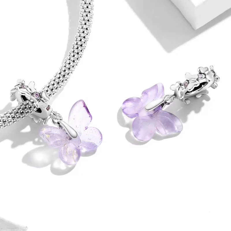 (imagen para) Pulsera estilo Pandora con colgante de mariposa de vidrio - SCC2087 - Ver 4