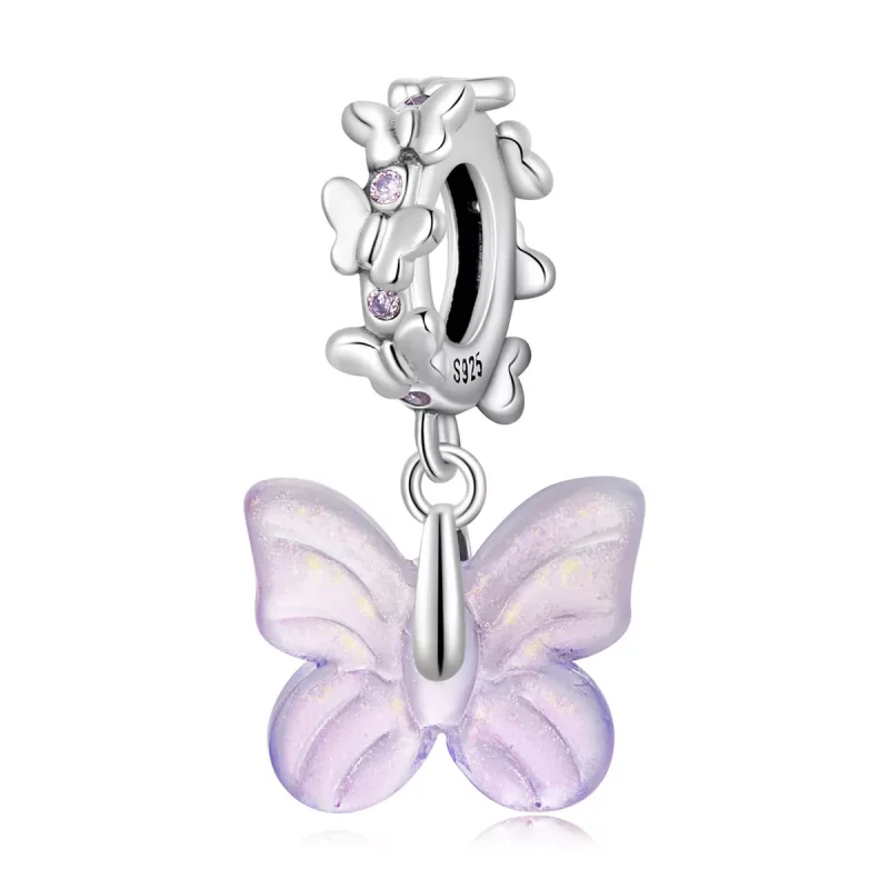 (imagen para) Pulsera estilo Pandora con colgante de mariposa de vidrio - SCC2087