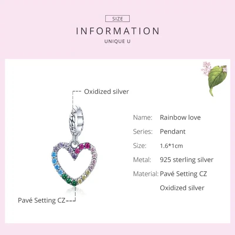 (imagen para) Pulsera estilo Pandora de plata con colgante de amor arcoíris - SCC1851 - Ver 5