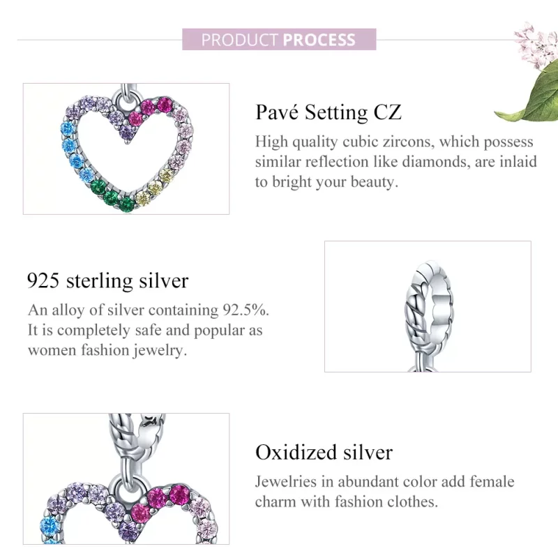 (imagen para) Pulsera estilo Pandora de plata con colgante de amor arcoíris - SCC1851 - Ver 6