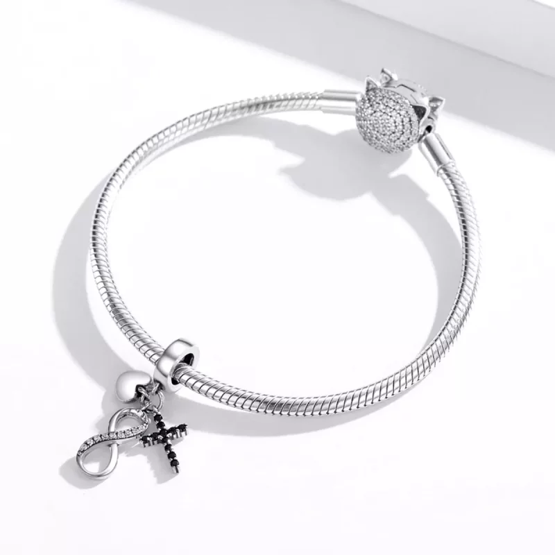 (imagen para) Pulsera estilo Pandora de plata con colgante de infinito, cruz y corazón - SCC17 - Ver 3