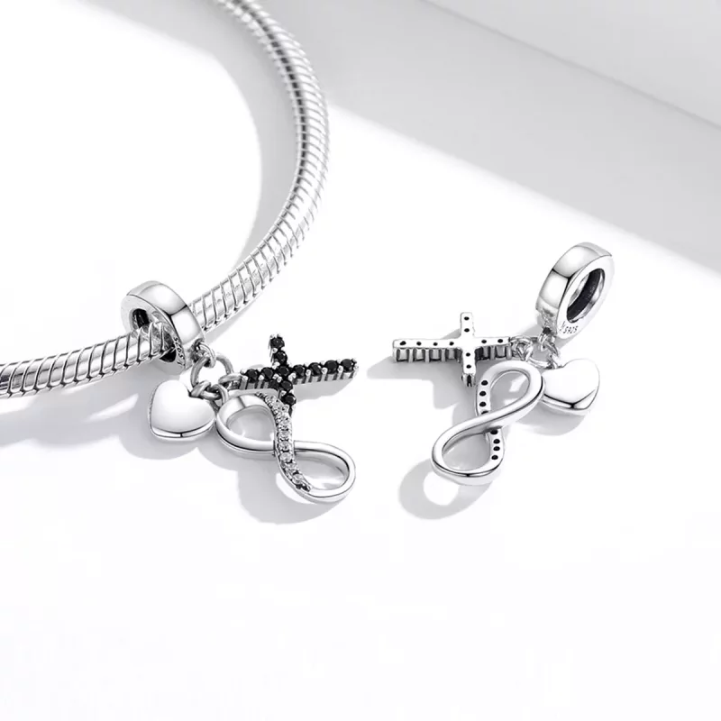 (imagen para) Pulsera estilo Pandora de plata con colgante de infinito, cruz y corazón - SCC17 - Ver 4