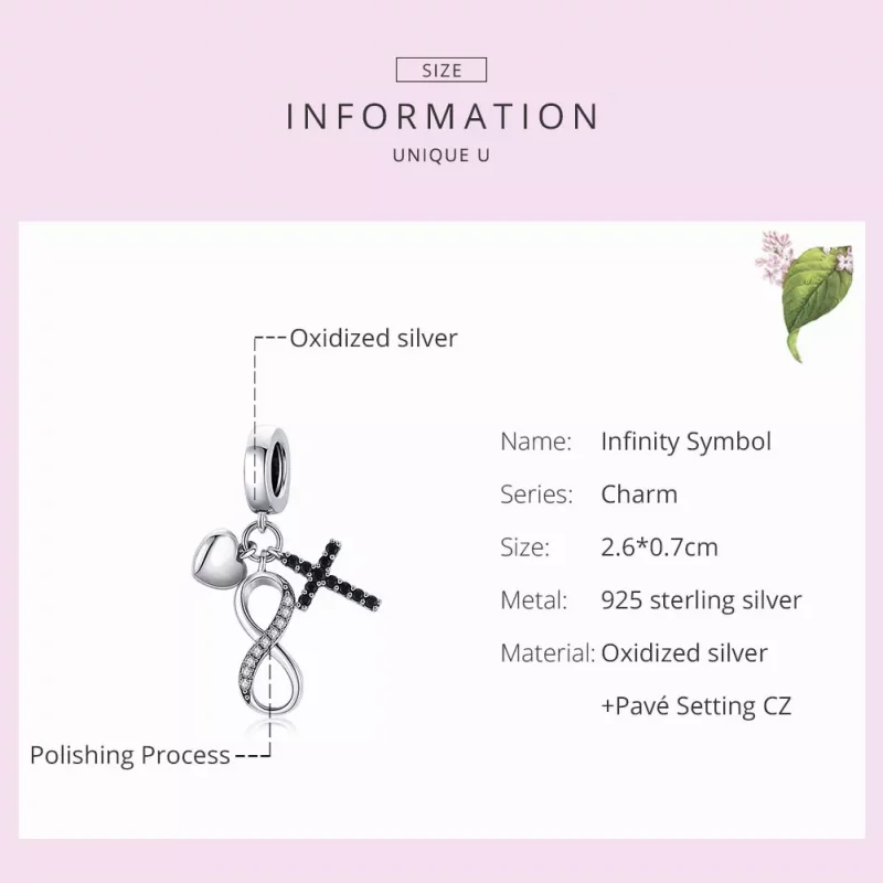 (imagen para) Pulsera estilo Pandora de plata con colgante de infinito, cruz y corazón - SCC17 - Ver 7