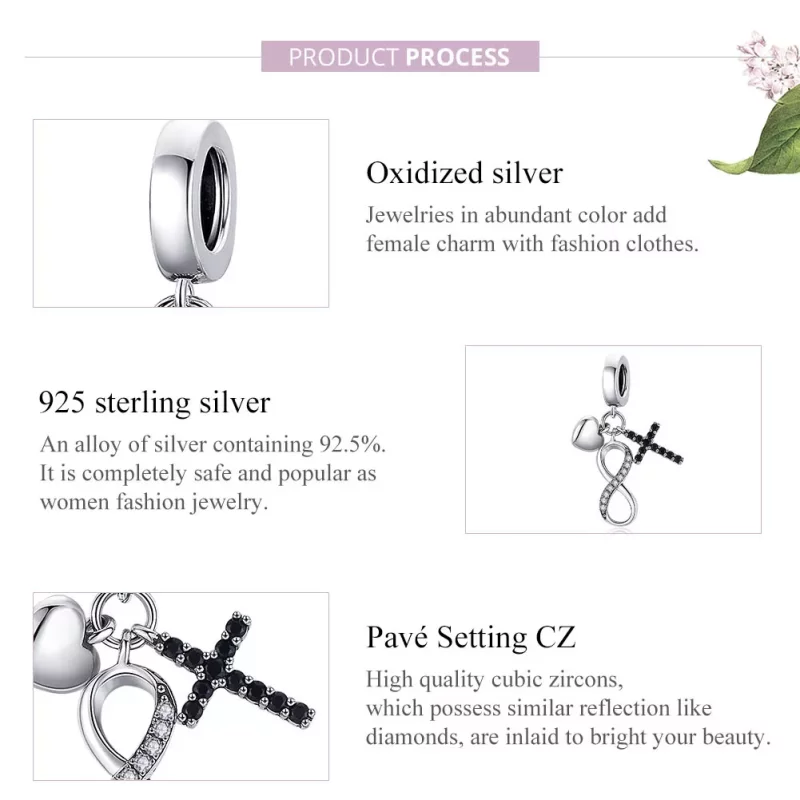(imagen para) Pulsera estilo Pandora de plata con colgante de infinito, cruz y corazón - SCC17 - Ver 8