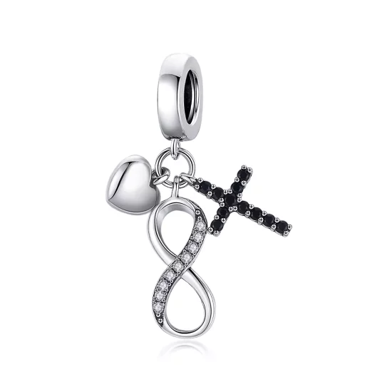 (imagen para) Pulsera estilo Pandora de plata con colgante de infinito, cruz y corazón - SCC1713