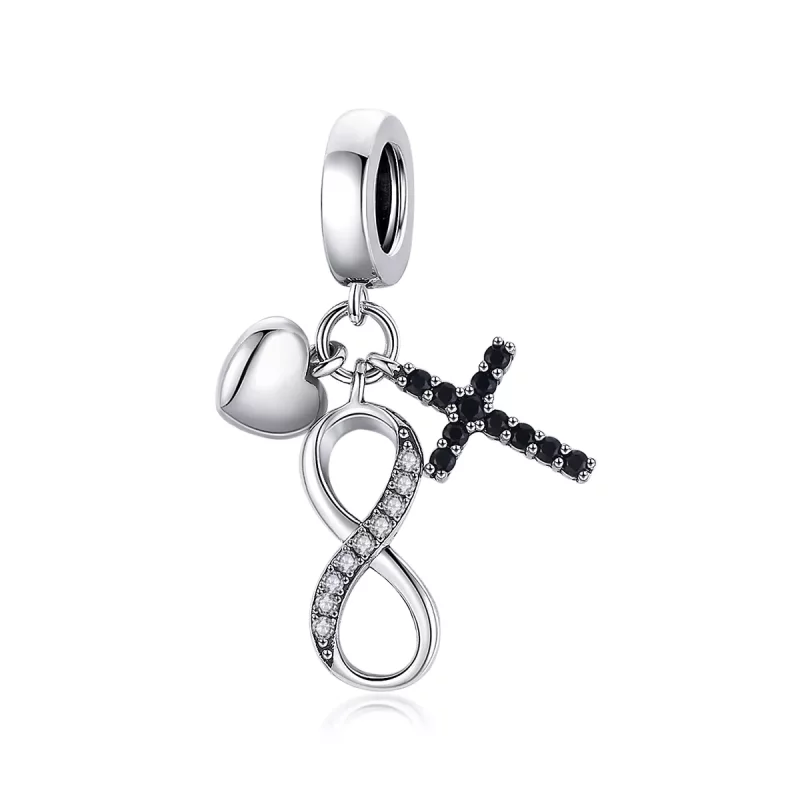 (imagen para) Pulsera estilo Pandora de plata con colgante de infinito, cruz y corazón - SCC1713