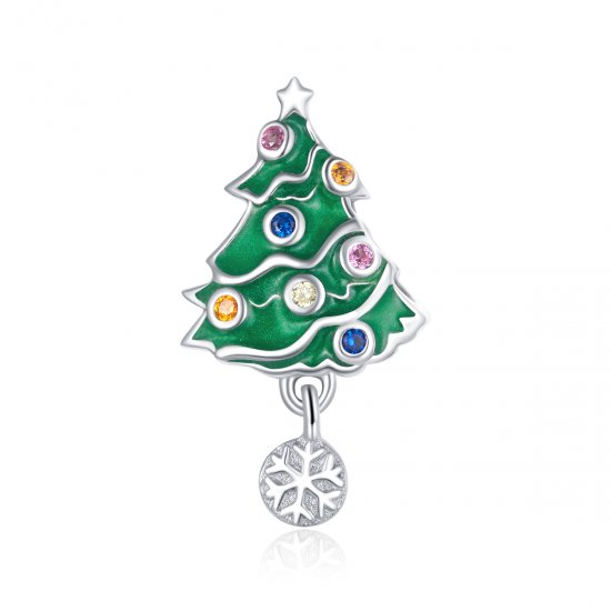 Charm en estilo Pandora de color plateado con un árbol de Navidad colorido - BSC374 - Haga click en la imagen para cerrar