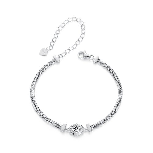Pulsera trenzada de plata esterlina con moissanita estilo PANDORA (un certificado) - MSB015