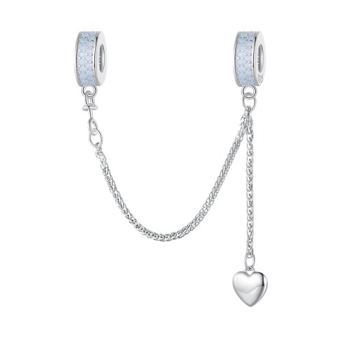 Pulsera de seguridad con cadena de corazón plateado estilo Pandora - BSC795
