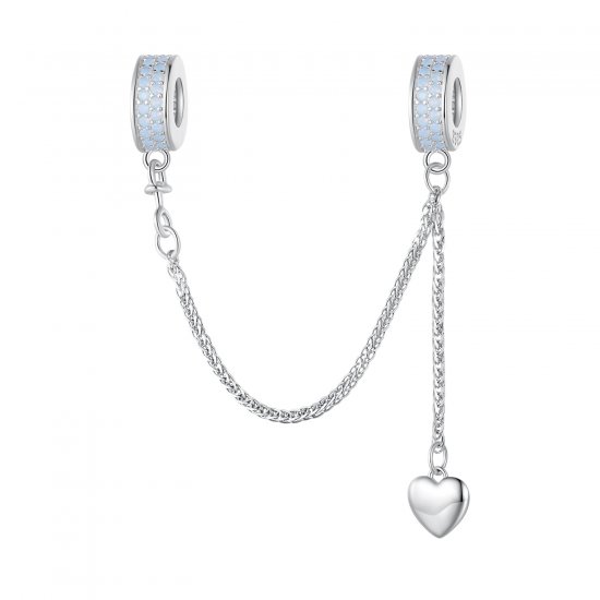 Pulsera de seguridad con cadena de corazón plateado estilo Pandora - BSC795 - Haga click en la imagen para cerrar