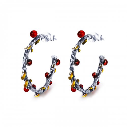 Estilo Pandora Color Plateado de Pendientes de Aro del Otoño - SCE443
