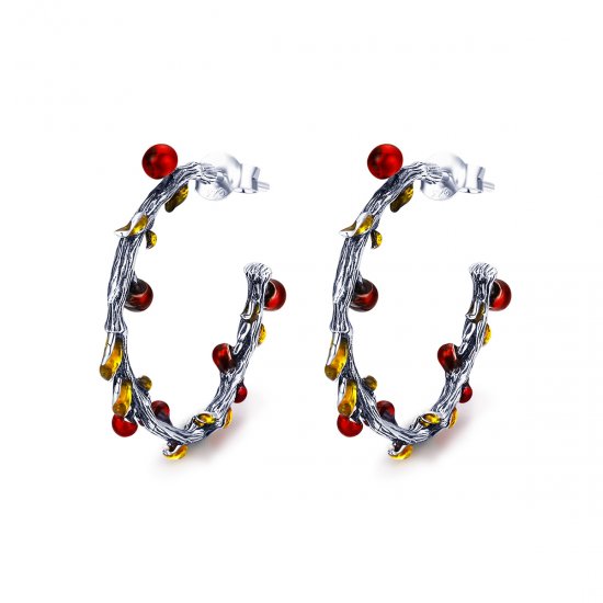 Estilo Pandora Color Plateado de Pendientes de Aro del Otoño - SCE443 - Haga click en la imagen para cerrar