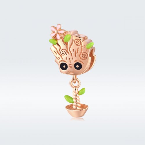 Charm de Baby Groot estilo Pandora en color oro rosa - BSC130