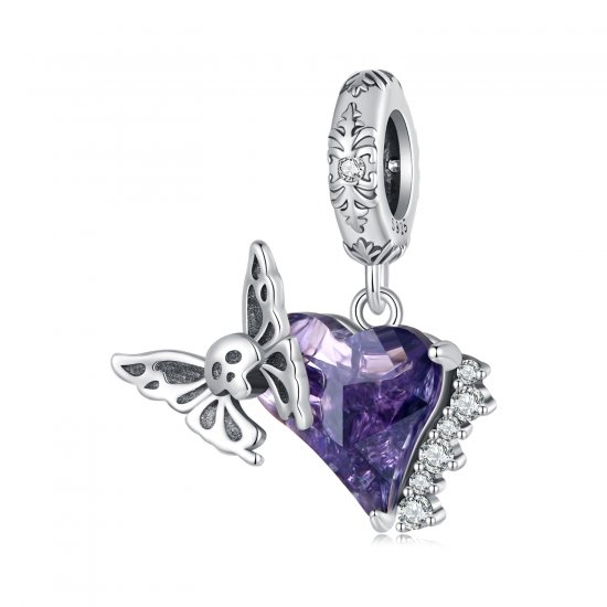 Pendiente de Silicona con Colgante de Calavera y Mariposa al Estilo Pandora - BSC912 - Haga click en la imagen para cerrar