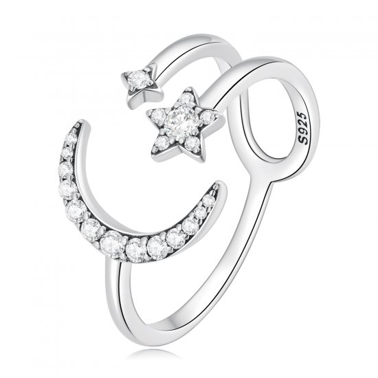 Anillo abierto estilo Pandora con luna y estrellas - BSR305 - Haga click en la imagen para cerrar