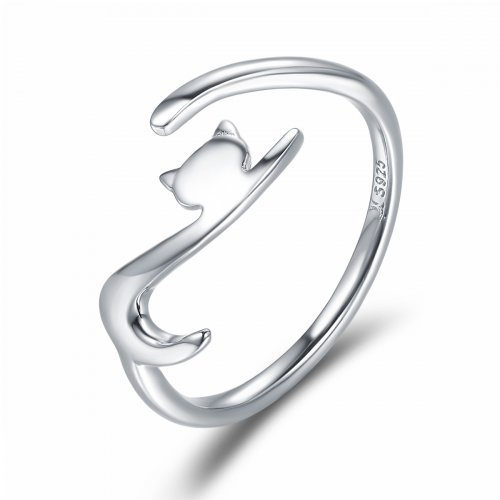 Anillo de plata estilo Pandora, con diseño de gato pegajoso - SCR220
