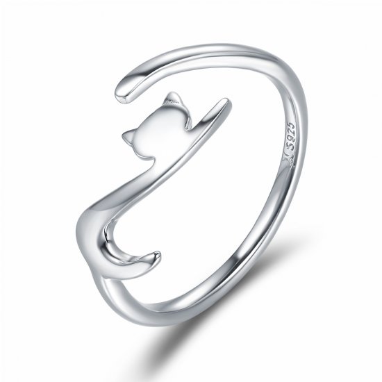 Anillo de plata estilo Pandora, con diseño de gato pegajoso - SCR220 - Haga click en la imagen para cerrar