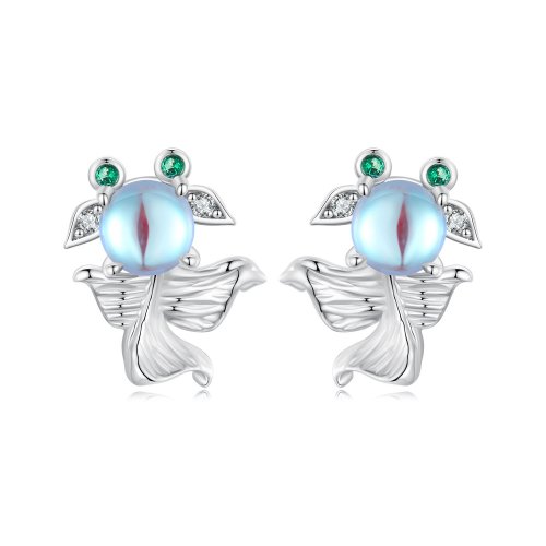 Pendientes estilo PANDORA con forma de pez y luz de luna - SCE1693
