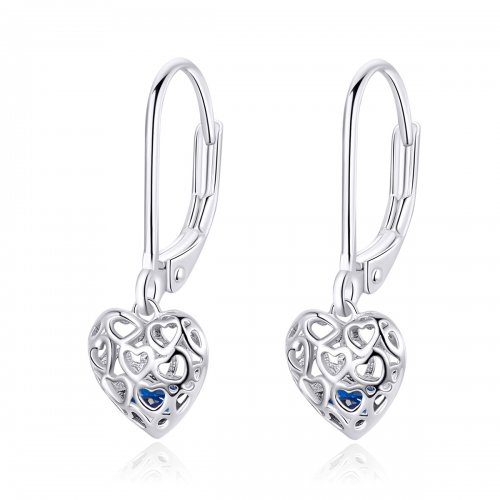 Pendientes colgantes de plata en forma de corazón estilo Pandora - SCE746
