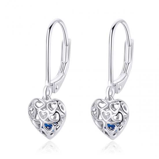 Pendientes colgantes de plata en forma de corazón estilo Pandora - SCE746 - Haga click en la imagen para cerrar