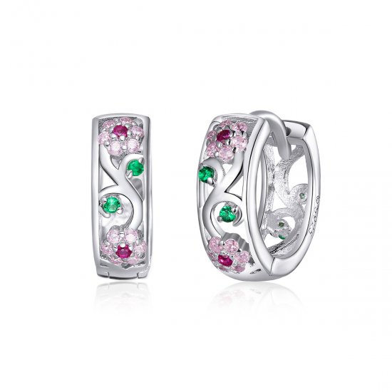 Aros de estilo Pandora en plata con diseño de jardín secreto - BSE403 - Haga click en la imagen para cerrar
