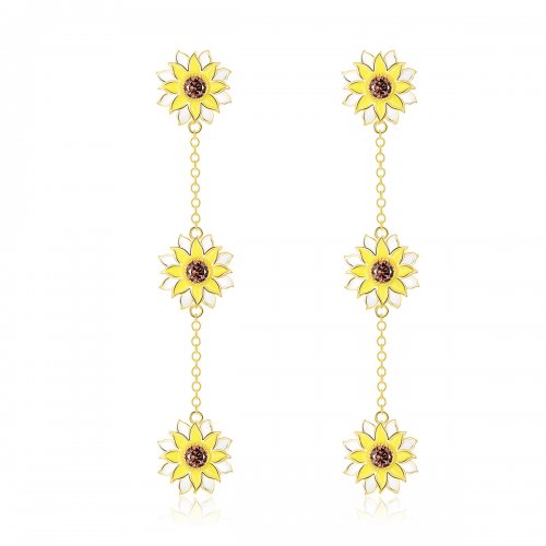 Pendientes colgantes de estilo Pandora con diseño de girasol - BSE187