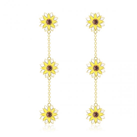 Pendientes colgantes de estilo Pandora con diseño de girasol - BSE187 - Haga click en la imagen para cerrar