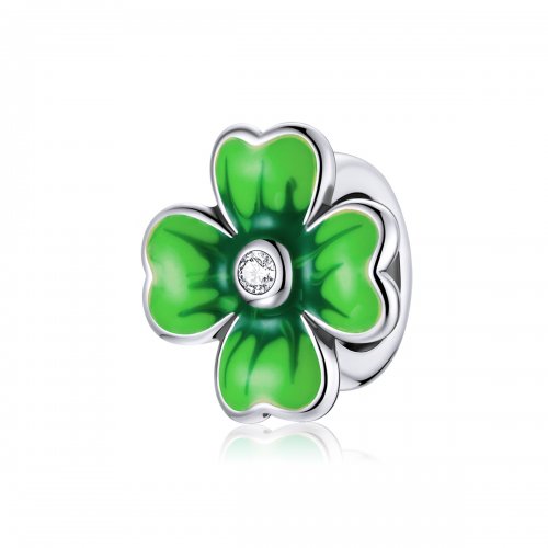 Charm de Trébol de la Suerte en Estilo Pandora de Plata - SCC1749