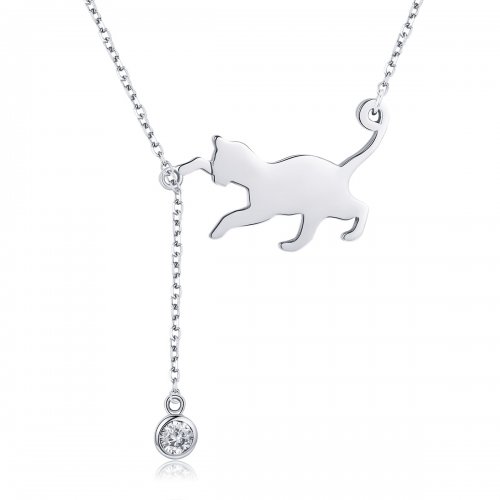 Collar de Gato Travieso de Plata Estilo Pandora - SCN232