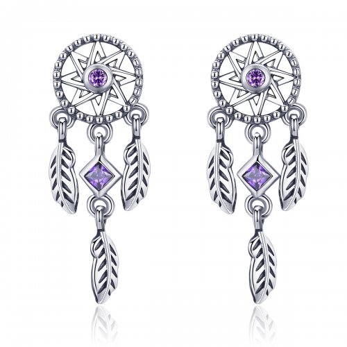 Pendientes colgantes estilo Pandora de plata con atrapasueños - SCE502