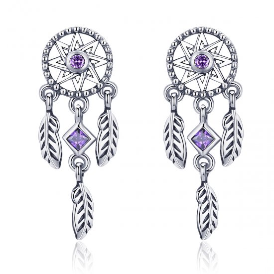 Pendientes colgantes estilo Pandora de plata con atrapasueños - SCE502 - Haga click en la imagen para cerrar