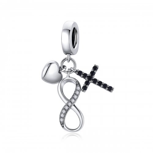 Pulsera estilo Pandora de plata con colgante de infinito, cruz y corazón - SCC1713