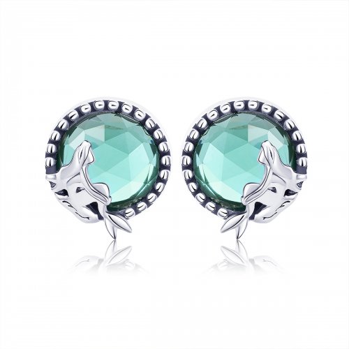 aretes de botón estilo Pandora de plata con diseño de amor de sirena - SCE383