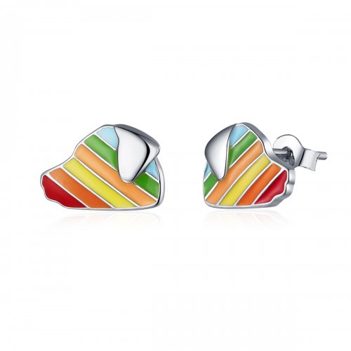 Aretes estilo Pandora con diseño de perro arcoíris - SCE825