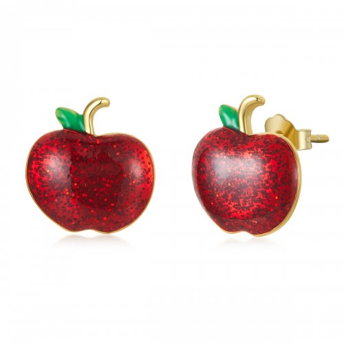 Pendientes de botón estilo Pandora con manzanas navideñas - SCE1314