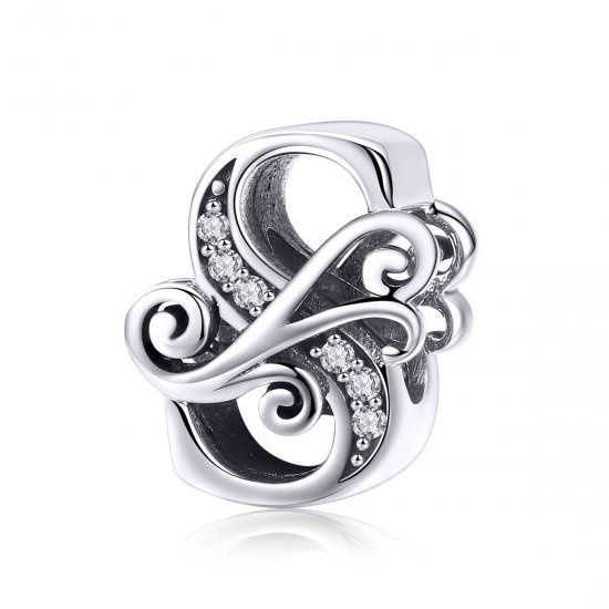 Charm de letra S con flores de pavé brillante estilo Pandora - BSC030-S - Haga click en la imagen para cerrar