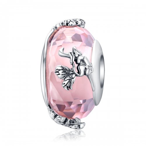 Charm de vidrio Murano con mariposa plateada estilo Pandora - SCC1285