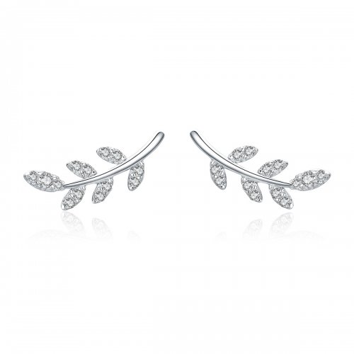 Pendientes de botón de estilo Pandora en forma de hojas de primavera plateadas - BSE031 Pendientes de botón de estilo Pandora en forma de hojas de primavera plateadas - BSE031