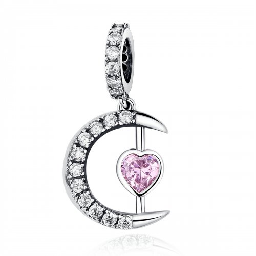 Encanto de Plata Estilo Pandora Corazón de la Luna Colgante - SCC040